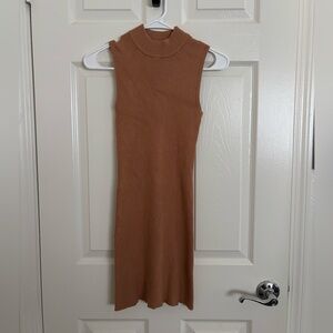 Forever 21 Mock Neck Sleeveless Ribbed Brown Mini Dress (M)